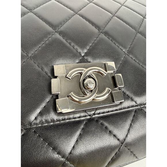 CHANEL Leather Quilted Boy Messenger Bag Black with Silver Hardware B-7 - Picture 9 of 16